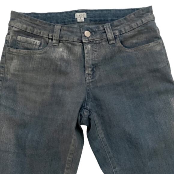 Cache Shorts Blue Denim Brushed Silver Shimmer Knee Length Bermuda Shorts Size 4 - Picture 6 of 12